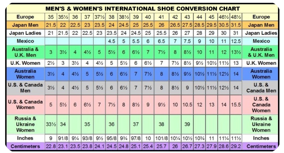 Taylor Shoe Size Chart