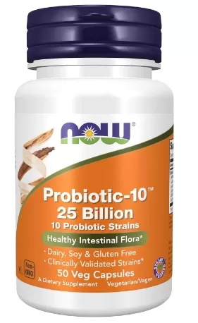 NOW Supplements Probiotic-10™, 25 Billion, with 10 Probiotic - 50 Veg Capsules
