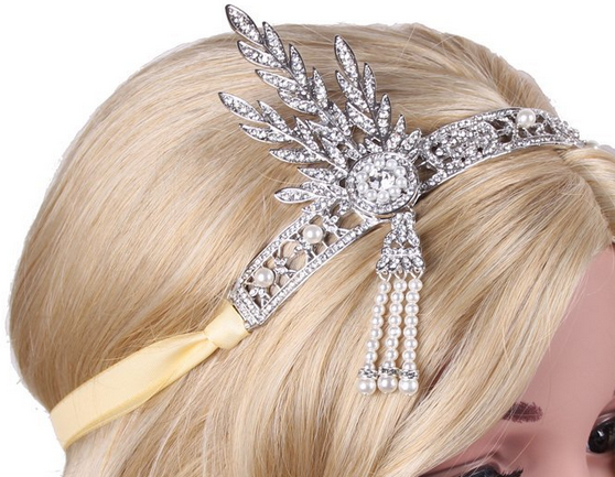 Babeyond® Bling Silver-Tone The Great Gatsby Inspired Leaf Simulated Pearl Headband Hair Tiara