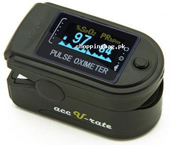 Pulse Oximeter of Acc U Rate CMS 50D Fingertip Pulse Blood Oxygen Saturation Monitor with silicon cover, batteries and lanyard