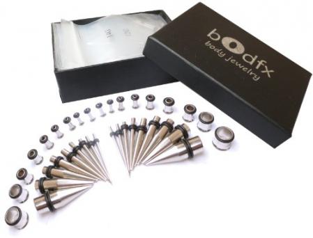 Bodfx Stainless Ear Gauging Starter Kit - 36 Piece Stainless Steel Tapers and Tunnels