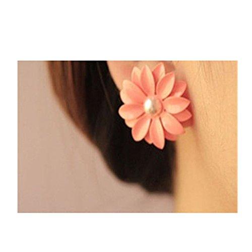 HuaYang Sweet Lovely Pink Daisy Flower Pearl 1 Pair Earrings