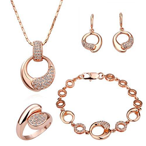 LEKANI Women 18K Rose Gold Palted Necklace, Earrings, Ring and Bracelet Wedding Jewelry Sets