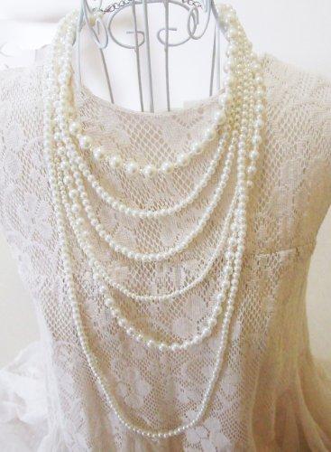New Fashion Long 6 Row White Faux Pearls Necklace 35"