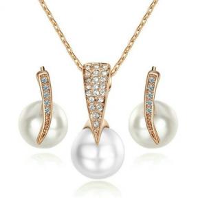 Pendant Pearl Necklace and Earring Set Gold Plated