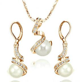 New Pearl Series Yoursfs 18k Gold Plated with Austrian Crystal Pearl Earring and Necklace Set