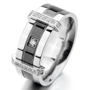 Men's Stainless Steel Rings Band CZ Silver Black Wedding Charm Elegant
