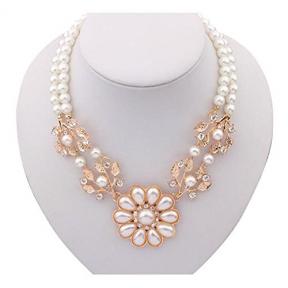 Pearl Collar Necklace for Party with Crystal Flower