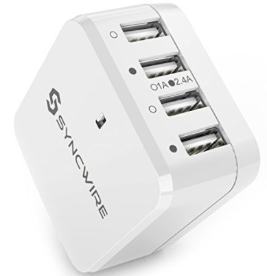 USB Wall Charger Plug Syncwire -34W 4-Port Fast Charger with US UK EU Travel Adapter