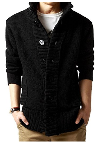 Men's Button Point Stand Collar Knitted Slim Fit Cardigan Sweater