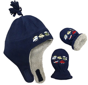 N'Ice Caps Little Boys and Baby Sherpa Lined Fleece Embroidered Hat Mitten Set