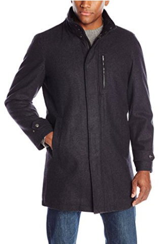 Perry Ellis Men's 35-Inch Wool-Blend Zip-Front Coat with Snap Placket