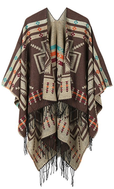 JURUAA Women's Print Tassel Warm Poncho Capes Cardigan Wrap Shawl