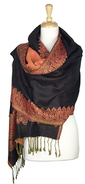 Paskmlna Border Pattern Double Layered Reversible Woven Pashmina Shawl Scarf Wrap Stole