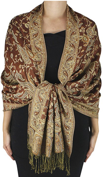 Peach Couture Elegant Double Layer Reversible Paisley Pashmina Shawl Wrap Scarf