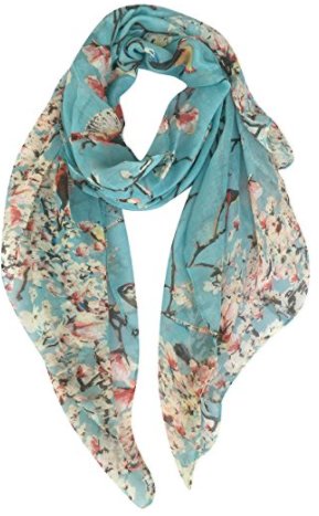 GERINLY - Lightweight Floral Birds Print Shawl Scarf For Spring Season