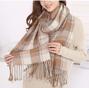 Wander Agio Women's Fashion Long Shawl Big Grid Winter Warm Lattice Large Scarf