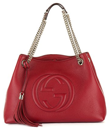 Gucci Womens Soho Leather Chain Straps Shoulder Handbag Red Large