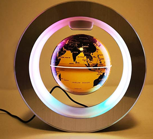 Floating Globe with Colored LED Lights C Shape Anti Gravity Magnetic Levitation Rotating World Map