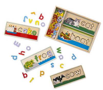 Melissa & Doug See & Spell Wooden Educational Toy With 8 Double-Sided Spelling Boards and 50+ Letters