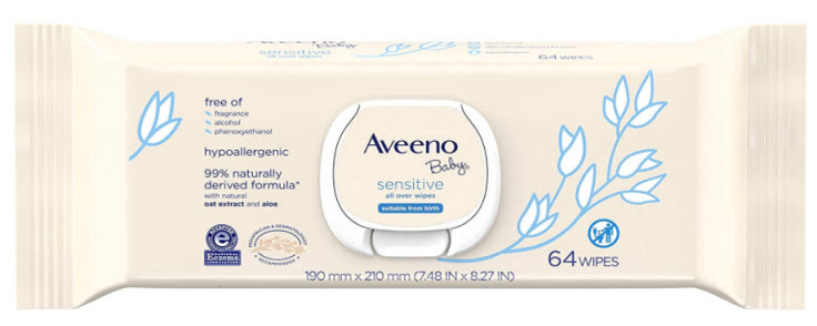 Aveeno Baby Unscented Sensitive Wipes with Aloe & Natural Oat Extract for Face, Bottom & Hands