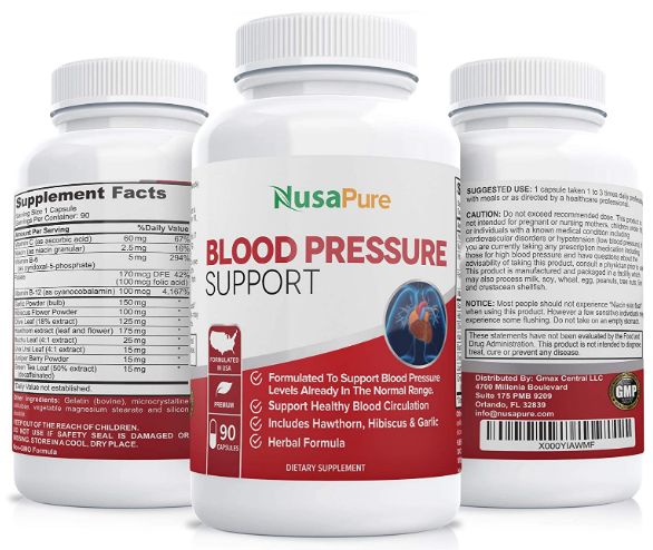 NusaPure Blood Pressure Support with Hawthorn Berry and Uva Ursi Supplement
