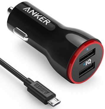Anker 24W Dual USB Car Charger PowerDrive 2 + 3ft Micro USB to USB Cable Combo for Samsung Galaxy S6 