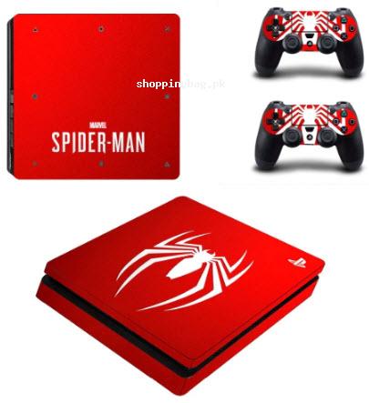 Marvel Spiderman Slim Skin Sticker Decal Vinyl for Sony Playstation 4 Console and 2 Controllers - Red
