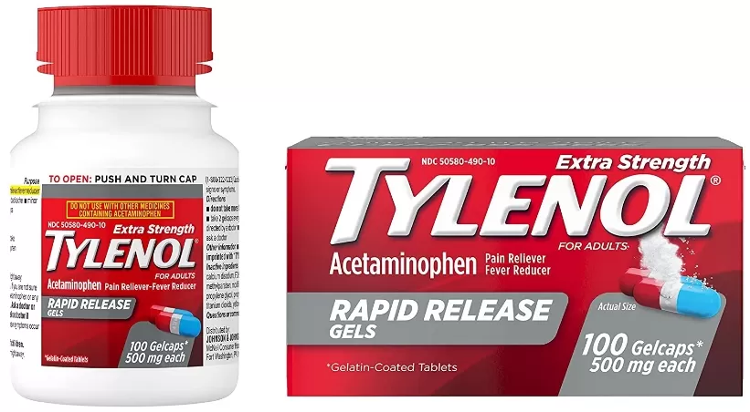Tylenol Extra Strength Acetaminophen Rapid Release Gels 500mg, 100 ct