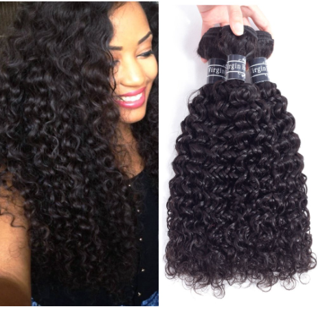 Brazilian Curly Human Hair Extensions Natural Black Color -3 Bundles