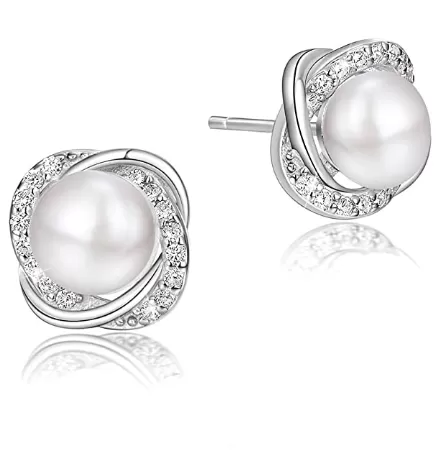 Freshwater Pearl Cubic Zirconia Stud Earrings for Women