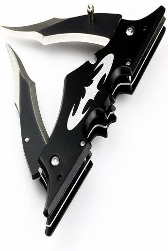 MegaDeal Knife 11" Double Blade Pocket Knife Batman Inspired Knife - Choice of 5 Colors (Blue)