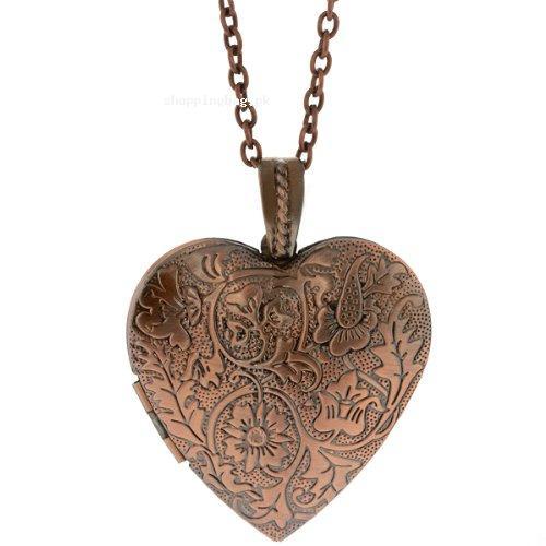 Heart Shape Flower Engraved Locket 1.5 inches