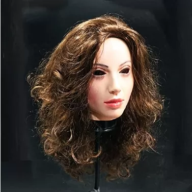 Woman Latex Face Mask with Wig for Halloween Christmas Costume Party