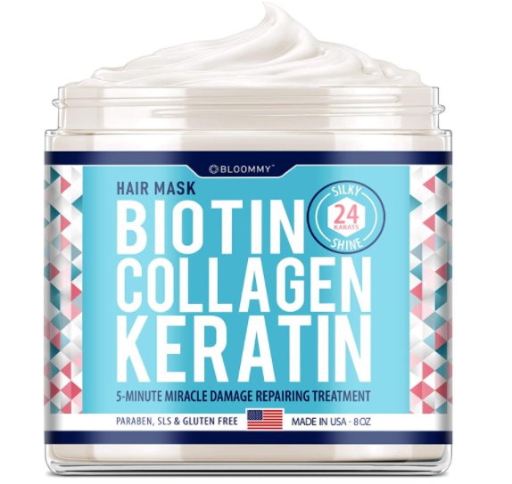 BLOOMMY Biotin Collagen Keratin Treatment hair mask for Dry & Damaged Hair - 8 oz