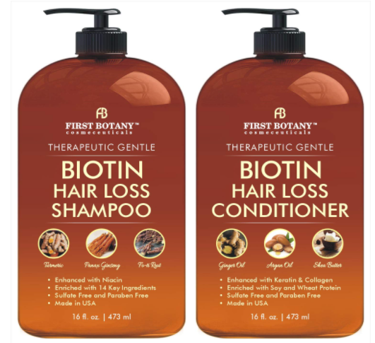 First Botany Biotin Anti Hair Loss Shampoo Conditioner For Men and Women - 2 x 16 fl oz