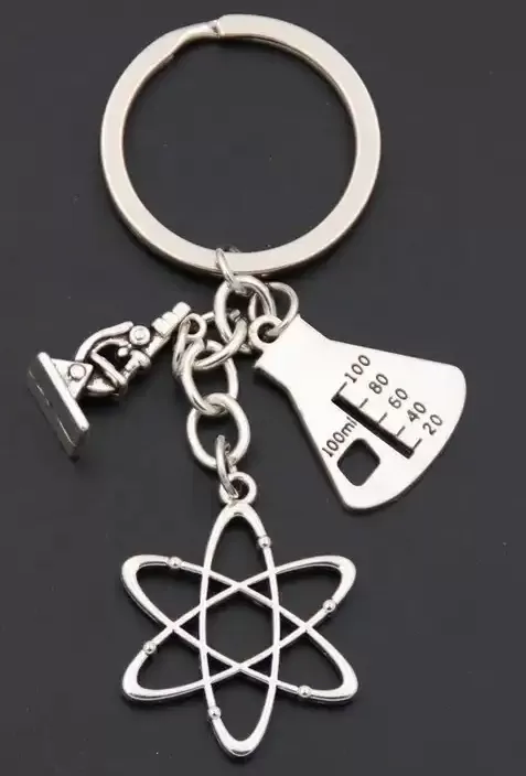 Silver Biology Chemistry Charm Keychain: Forensic Science Gift Chemistry Microscope DNA Model Charm Keychain Gift