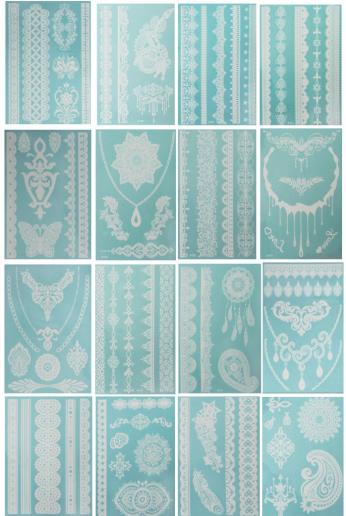 Bluezoo Henna Body Paints Tattoos Stickers Whitelace Tattoo for Girls,women Necklace,bracelets Patterns (Pack of Mixed 5 Random Sheets)