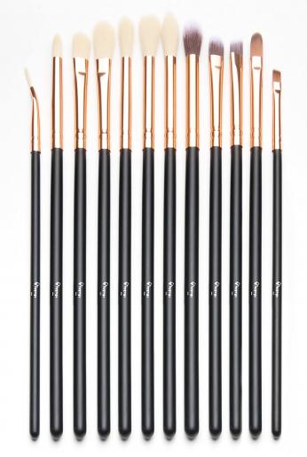 Qivange 12pcs Eye Brush Set, Cosmetics Concealer Eyeliner Blending Eyeshadow Brushes (Black with Rose Gold)