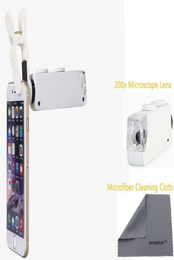 WONBSDOM Univsersal 200X Zoom LED Clip-On Microscope Lens+Microfiber Cleaning Cloth for iPhone 4S 5 5S 5C 6 6plus itouch iPad Samsung Galaxy S3 S4 S5 S6Note 2/3/4 HTC Nokia Sony,etc.