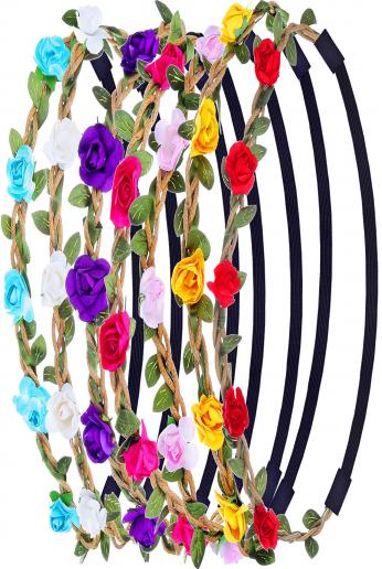 eBoot Multicolor Flower Headband Crown with Adjustable Elastic Ribbon, 7 Pieces