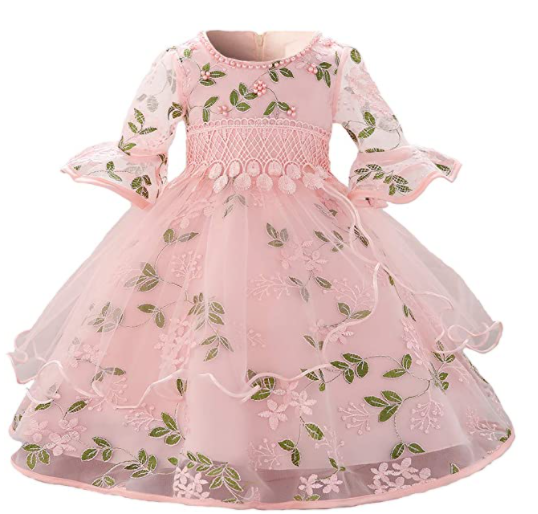 Girls Wedding and Party wear Lace Princess Baptism Dress - 7-8 year