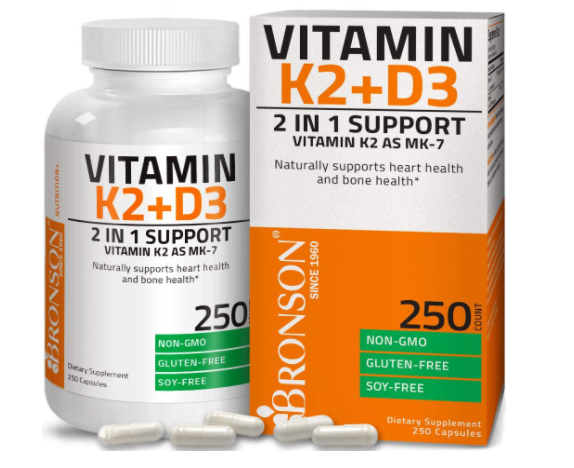 Vitamin K2 with D3 Supplement for Bone and Heart Health -250 Capsules