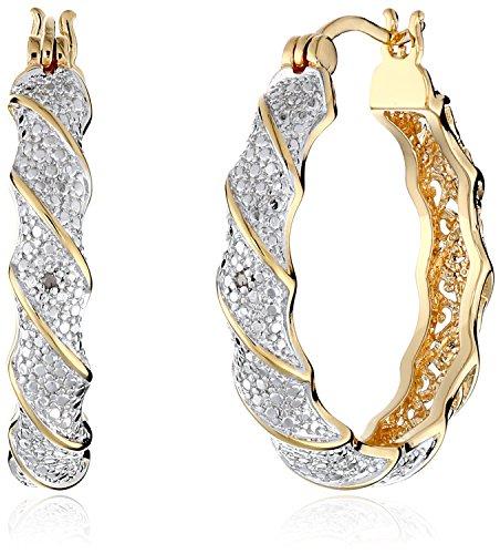 Yellow Gold-Plated Two-Tone Diamond Accent Twisted Hoop Earrings