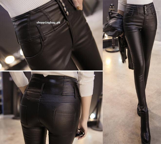 Women Faux Leather Winter High Waist Skinny leggings Velvet - M Size