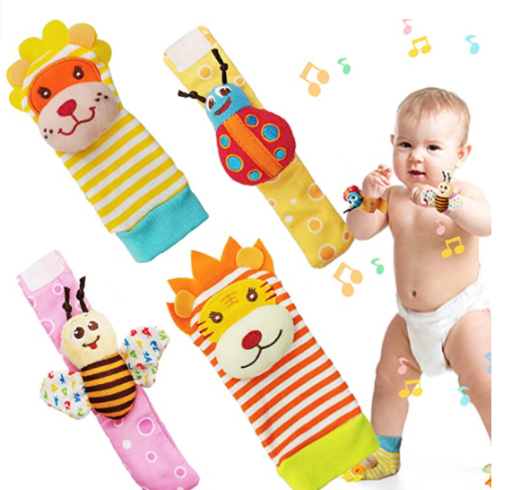 Baby Wrist Rattle Foot Finder Socks for Infant Boy Girl - 4 PCS