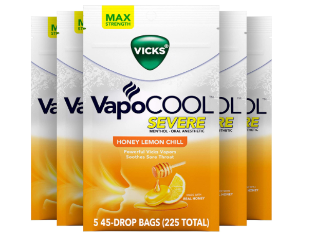 Vicks VapoCOOL Sore Throat Medicated Cough Drops - Honey Lemon Chill Flavor
