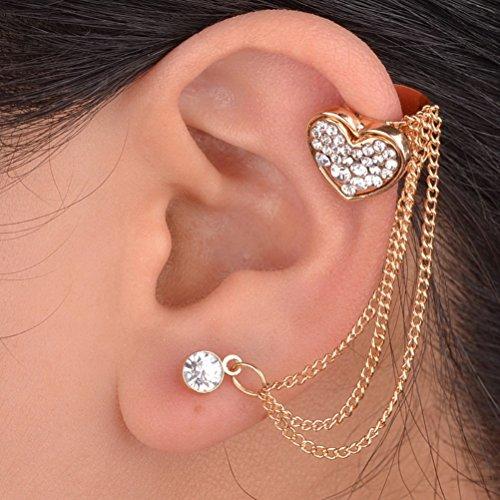 Crystal Heart Left Cuff Ear Chain 1PC