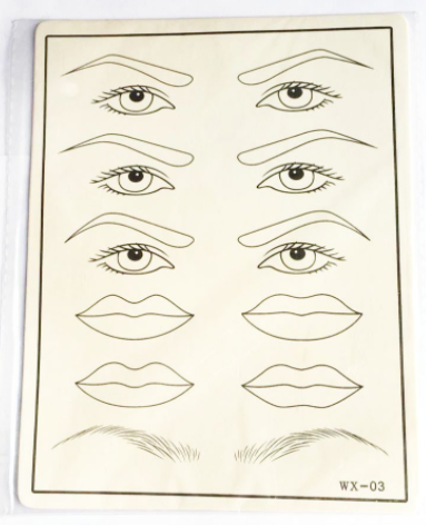 Cosmetic Permanent Makeup Eyebrow Eye and Lip Tattoo Practice sheets - 1 Pc
