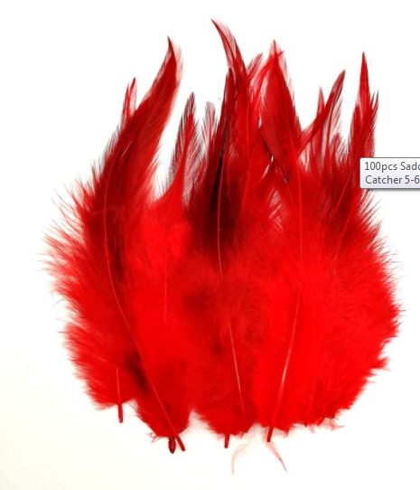 50 PCS Saddle Hackle Rooster Feathers for Craft DIY  5-6 Inch (Red)